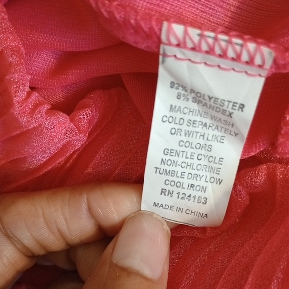 Pink Sleeveless Dress with Black Lace Detail Silky Sheer - Picture 4 of 4